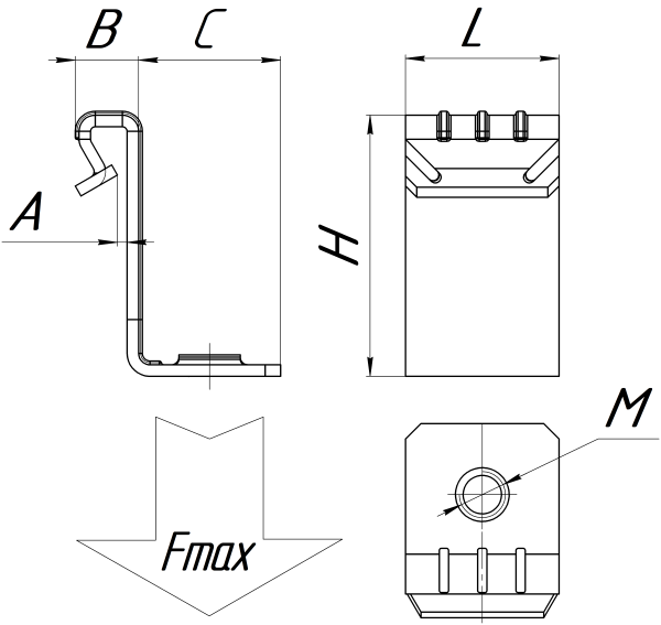 Вертикальный балочный зажим с отгибом и резьбой